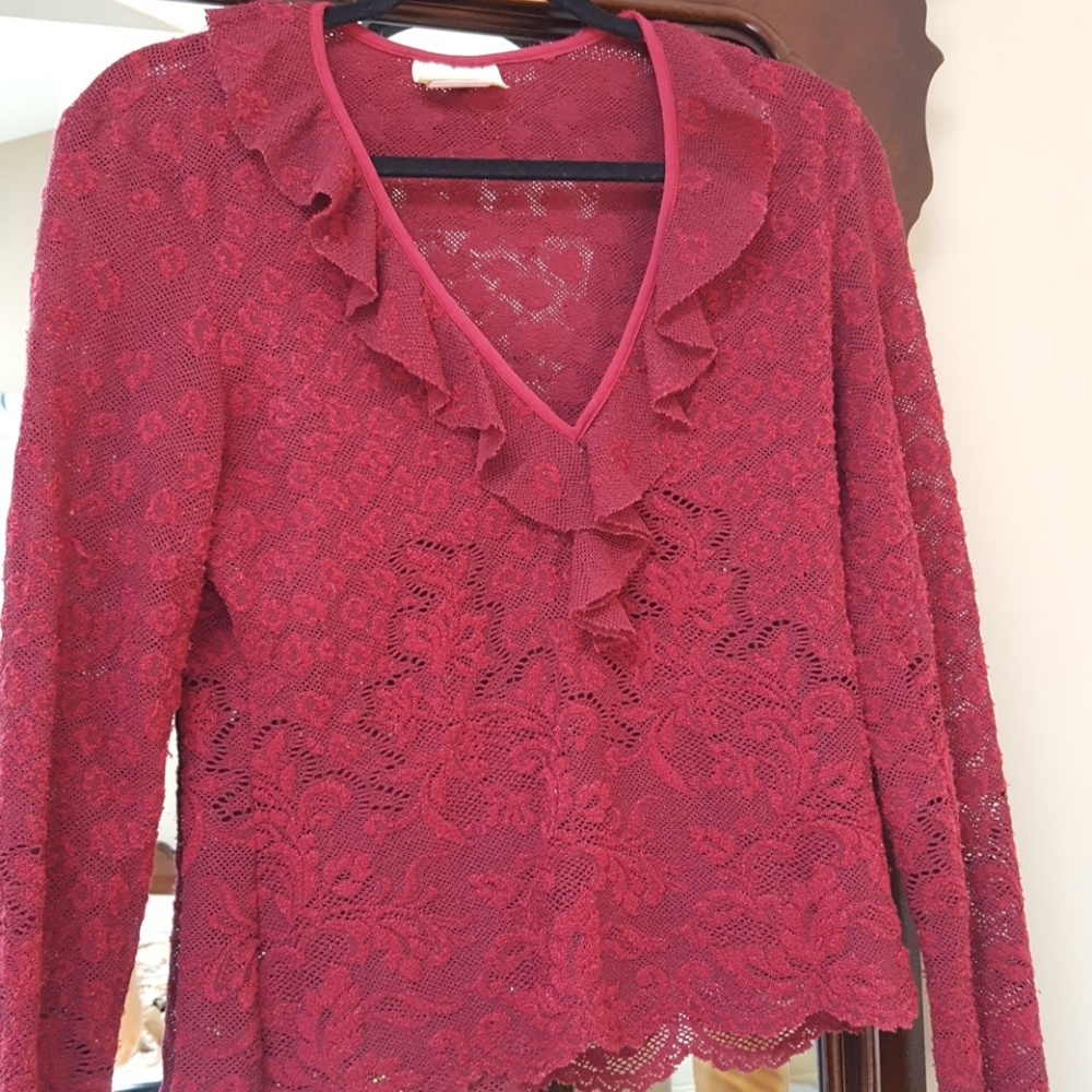 Red sexy lace & ruffle blouse